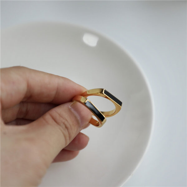 Gold-Tone Black Bar Minimalist Couple Rings