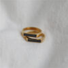 Gold-Tone Black Bar Minimalist Couple Rings