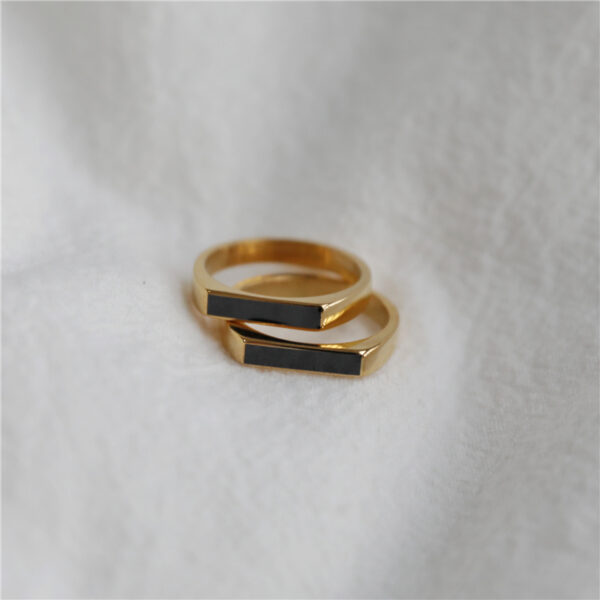Gold-Tone Black Bar Minimalist Couple Rings