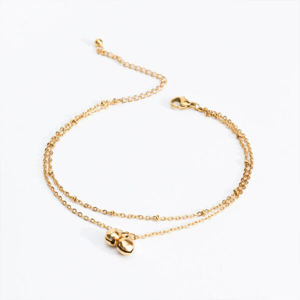 Minimalist Double Layer Gold Tone Bell Chain Anklet