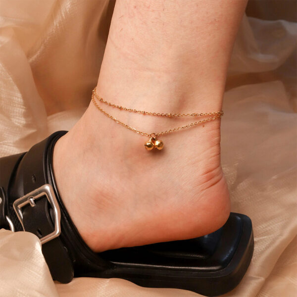 Minimalist Double Layer Gold Tone Bell Chain Anklet