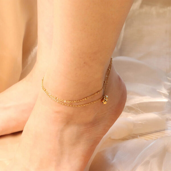 Minimalist Double Layer Gold Tone Bell Chain Anklet