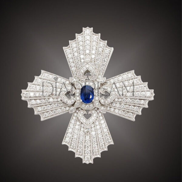 Moissanite Silver Brooch with Oval Pear Round Cut Design