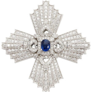 Moissanite Silver Brooch with Oval Pear Round Cut Design