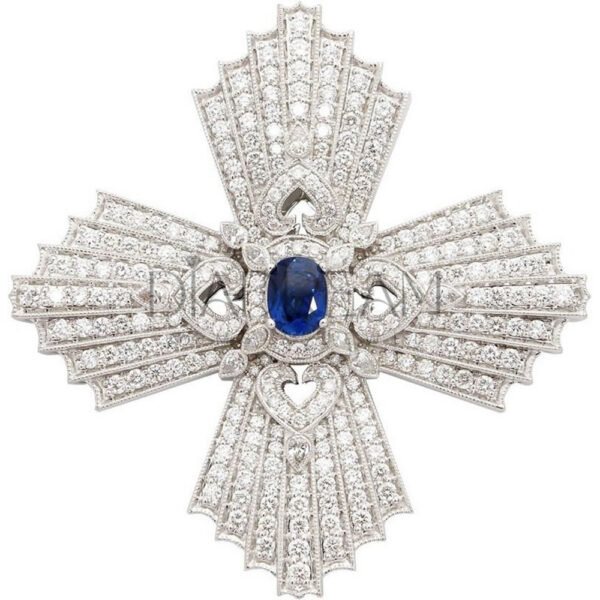 Moissanite Silver Brooch with Oval Pear Round Cut Design