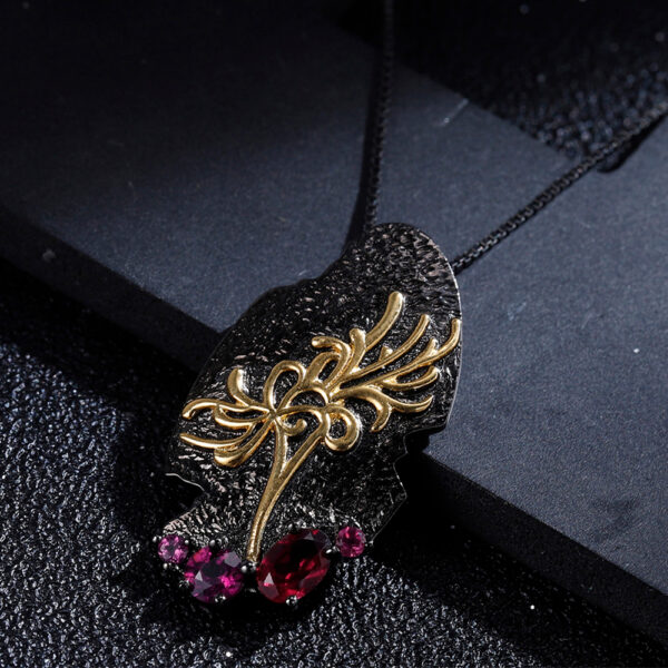 Natural Gemstone Silver Floral Pendant Necklace Jewelry
