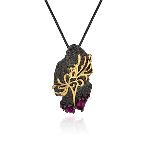 Natural Gemstone Silver Floral Pendant Necklace Jewelry