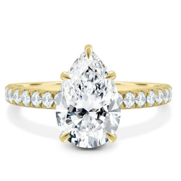 Pear Cut Lab Grown Diamond Ring 18K Gold Bridal Jewelry