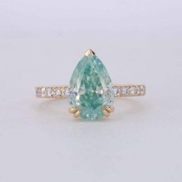Pear Cut Moissanite Ring Gold Tone Claw Setting Jewelry