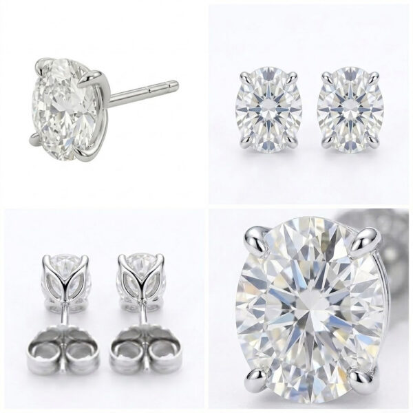 Rhodium Plated Moissanite Stud Earrings for Wedding Wear