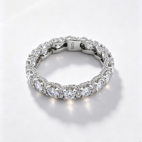 Rhodium Silver Moissanite Tension Ring Unisex Bridal Style