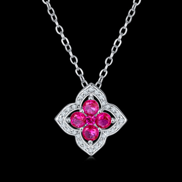 S925 Silver Four Leaf Clover Lab Ruby Pendant Jewelry