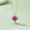 S925 Silver Four Leaf Clover Lab Ruby Pendant Jewelry