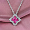 S925 Silver Four Leaf Clover Lab Ruby Pendant Jewelry