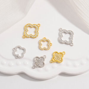 Sterling Silver Gold Plated Clover Zircon Charm Connector