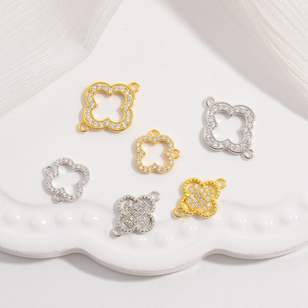Sterling Silver Gold Plated Clover Zircon Charm Connector