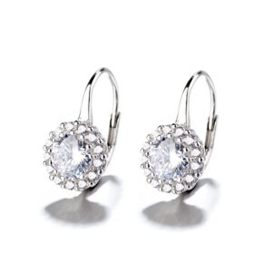 Sterling Silver Hook Earrings Zircon Claw Setting Classic