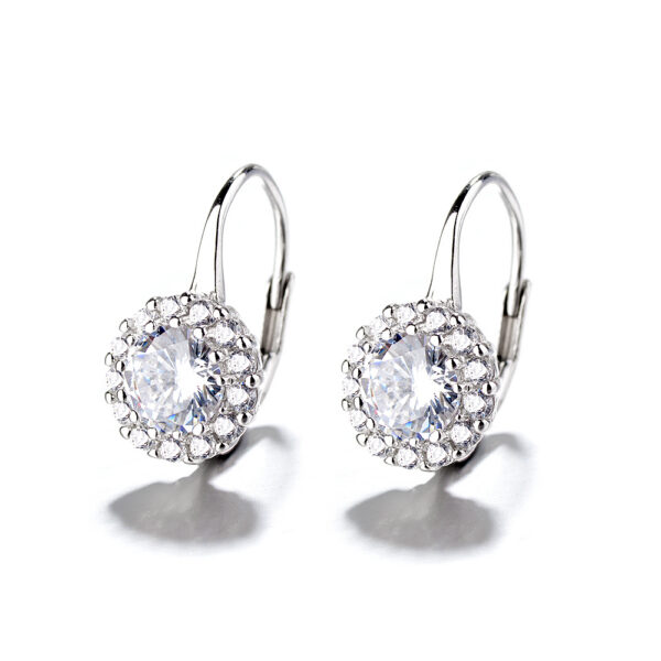 Sterling Silver Hook Earrings Zircon Claw Setting Classic