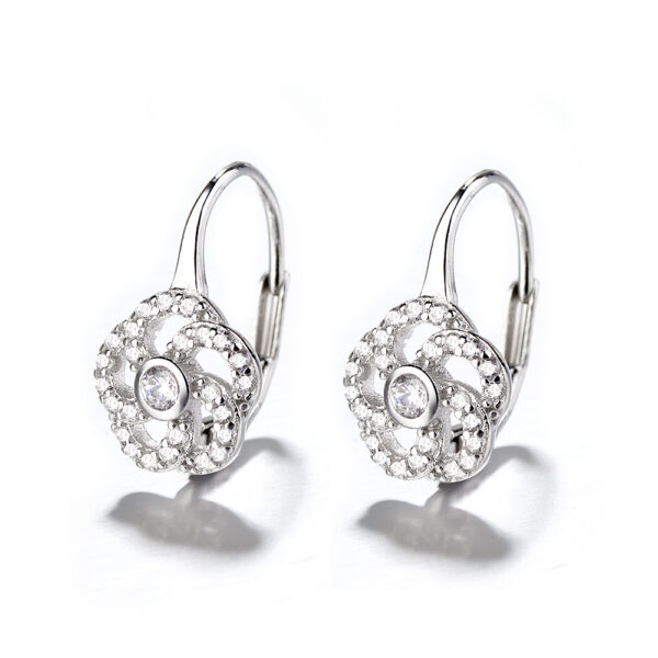 Sterling Silver Hook Earrings Zircon Claw Setting Classic