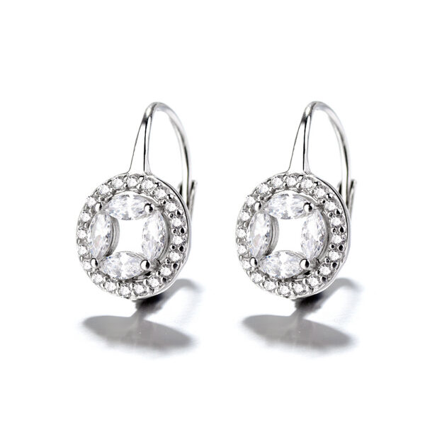 Sterling Silver Hook Earrings Zircon Claw Setting Classic