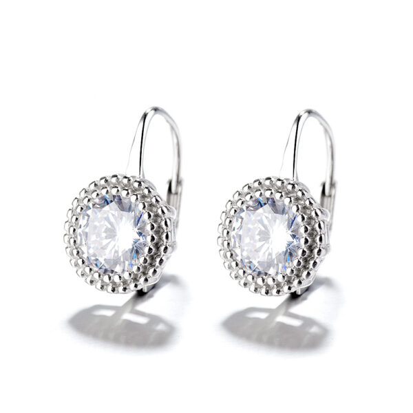 Sterling Silver Hook Earrings Zircon Claw Setting Classic