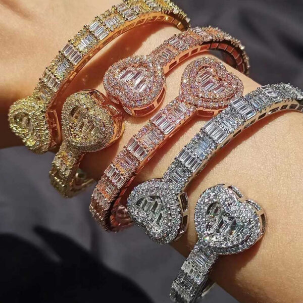 Unisex Geometric Zircon Silver Cuff Bracelet Jewelry