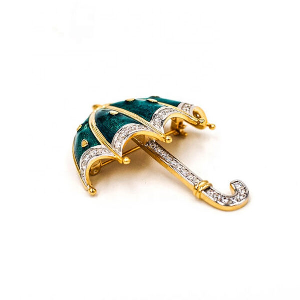 Vintage Cartoon Moissanite Silver Brooch Gold Plated Pin